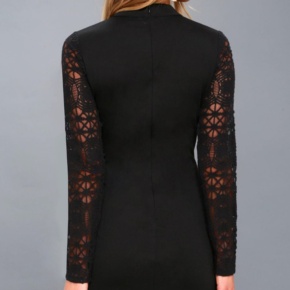 Lulu's Black Lace Long Sleeve Bodycon Dress, Size Small - Picture 3 of 7